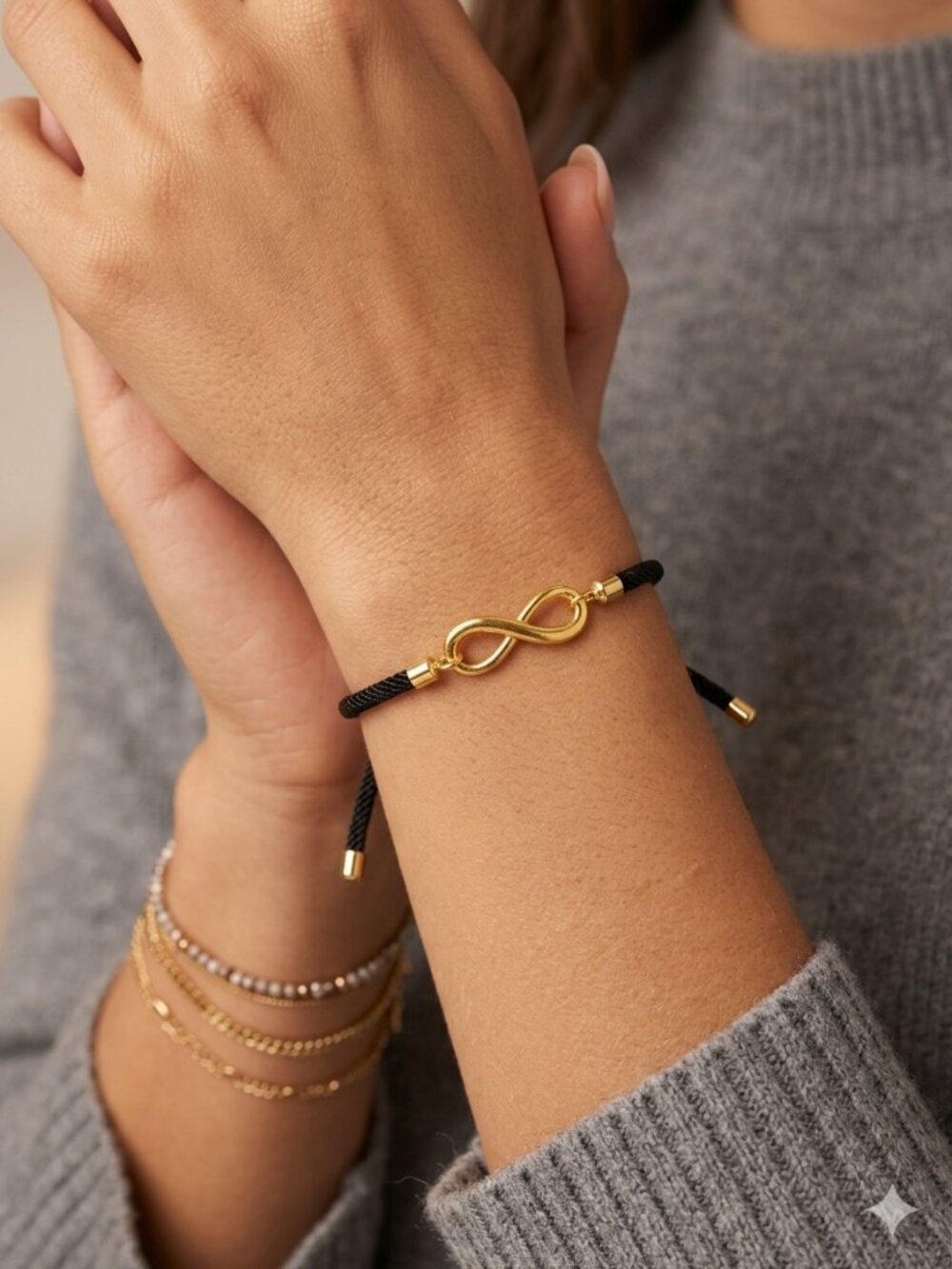 Designs by Forte Gold Infinity Charm Adjustable Black Cord Bracelet